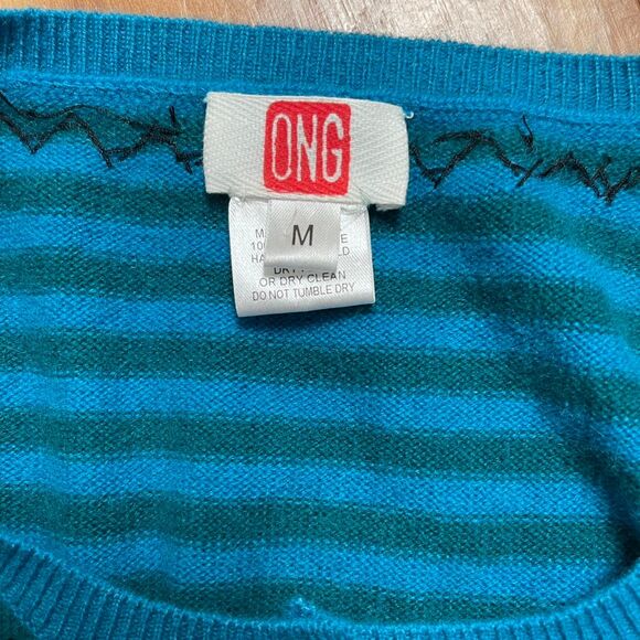 NWOT ONG Blue Striped Cashmere Beaded Cardigan Sleaze Academia Retro Size M - Picture 6 of 8